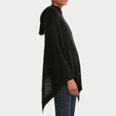 This Soft And Cozy Poncho From Steve Madden Features A Beautifully Draped Silhouette And Intricate Weave Work. 21-1/2'w 33l; One Size Hooded Acrylic Hand Wash Made In China Casual Hooded Poncho For Cold Weather, Casual Black Winter Poncho, Casual Black Poncho For Winter, Casual Black Poncho For Cold Weather, Casual Black Hooded Cape, Moisture-wicking Black Hooded Top, Black Knitted One-size Poncho, Black Poncho With Scarf, One Size, Cozy One-size Poncho With Batwing Sleeves