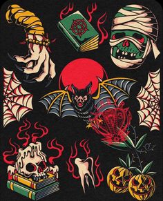 an image of halloween tattoos on a black background