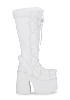 base Fluffy White Boots, Shoes Platform Boots, High Platform Boots, Knee High Platform Boots, Demonia Shoes, Boots Combat, Shoes Platform, Platform Sneakers, Creepers