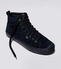 Our signature sneaker has been elevated to high-top status. Meet the OCA High, crafted from high-end, raw materials, it features lightweight cushion technology, the perfectly-weighted rubber sole, and classic cap-toe design. It's the quintessential old-school look made with new-school ethics. Now available in luxe Triple Black Suede. Black Sneakers Women, Canvas Sneakers Womens, Types Of Lace, Sneaker Men, Triple Black, Suede Sneakers, Sneaker Brands, Canvas Sneakers, Black Canvas