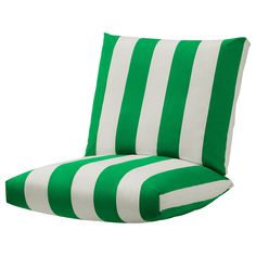 a green and white striped chair cushion