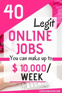 a woman typing on a computer with the words legit online jobs you can make up to $ 10, 000 / week