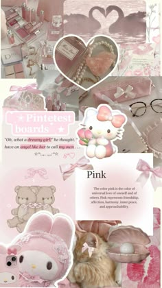 an advertisement for pink is shown in the middle of a collage with teddy bears and other items