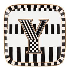 a black and white plate with the letter y on it