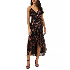 This MSK sleeveless Maxi features a V-Neck, ruffle hem, High low cut. The floral print is is girly and the style makes for a flirty and fun look. Perect for any occasion. Machine Washable. Size: S.  Color: Black.  Gender: female.  Age Group: adult. Sleeveless Floral Maxi Dress For Date Night, Black Floral Dress With Ruffles For Summer, Sleeveless Floral Dress With Ruffle Hem, Spring Floral Dress For Night Out, Sleeveless Maxi Dress With Ruffle Hem For Date Night, Chic Floral V-neck Dress With Ruffle Hem, Feminine Sleeveless Floral Dress For Date Night, Sleeveless Floral Dress With Ruffle Hem For Party, Sleeveless Floral Dress For Date Night