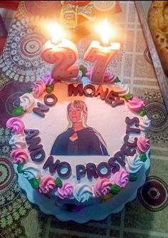 a birthday cake with candles on it that says, no prospero's