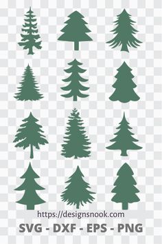 pine tree silhouettes on transparent background for svg dxf eps png