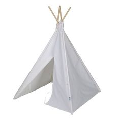 a white teepee with two sticks sticking out of it's back and side