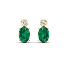 These exquisite emerald and diamond stud earrings are a timeless and elegant addition to any jewelry collection. The vibrant green emeralds are beautifully complemented by the sparkling diamonds, creating a stunning contrast that is sure to catch the eye. Metal: 14K Gold Setting Type: Prong Rhodium Finish: Yes, on White Gold Gemstone Details: Gemstone: Emerald Shape: Oval Average Dimensions: 7.00 x 5.00 MM Quantity: 02 Average Cut: Very Good Average Color: Medium to Dark Green Average Clarity: E Classic Green Diamond Earrings, Green Diamond Earrings In Fine Jewelry Style, Green Diamond Earrings Fine Jewelry, Elegant Green Emerald Diamond Earrings, Anniversary Green Diamond Earrings, Elegant Emerald Earrings With Bezel Setting, Green Diamond Earrings With Diamond Accents, Green Bezel Set Earrings For Formal Occasions, Formal Green Earrings With Bezel Setting