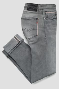 Vaqueros elásticos con orillo de corte recto GROVER Denim Pocket Details, Embroidery Denim, Formal Men Outfit, Jeans Pant, Replay Jeans, Moda Jeans, Denim Pocket, Grey Jeans