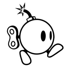 a black and white drawing of a bomb with a sprinkler on it