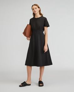 The Organic Cotton Waisted Dress Black – Everlane Ribbed Tank Dress, Waisted Dress, Picnic Dress, Pink Midi Dress, Polo Dress, Trending Dresses, Favorite Dress, Black Midi Dress, Full Skirt