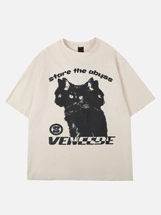 Korean Fashion Aesthetic, Y2k Tops, Oversized Streetwear, The Abyss, Cat Graphic, Cat Tee, 90s Grunge, Style Streetwear, T Shirt Oversized