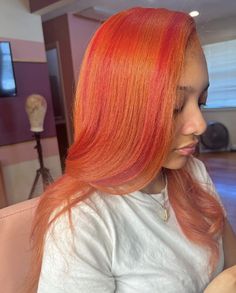 Color For Black Hair, Pink And Orange Hair, Two Color Hair, Hair Orange, Color Wigs, Peekaboo Hair, Honey Brown Hair, Hair Color Unique, Dyed Hair Inspiration