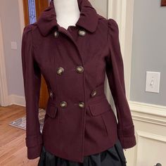 Nwot Double Breasted Peacoat Style Junior Size S Fall Blazer With Buttons For Cold Weather, Fall Blazer For Cold Weather With Buttons, Cold Weather Fall Blazer With Buttons, Fitted Fall Peacoat, Fitted Solid Peacoat For Fall, Fitted Pea Coat For Fall, Fitted Peacoat For Fall, Peacoat Style, Pink Envelope