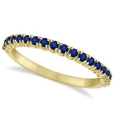 Half-Eternity Pave Thin Blue Sapphire Stack Ring 14k Yellow Gold (0.65ct) Blue Sapphire Wedding Band, Ruby Wedding Band, Garnet Wedding, July Birthstone Ring, January Birthstone Rings, Natural Ruby Ring, Yellow Sapphire Rings, Sapphire Wedding Band, Diamond Stacks