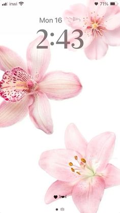 pink flowers are displayed on the screen of an iphone