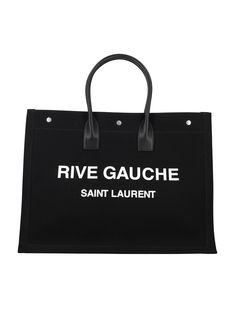 1070 SAINT LAURENT RIVE GAUCHE LARGE TOTE BAG Luxury Top Handle Bags With Engraved Logo, Luxury Shopping Bags With Logo Hardware, Luxury Black Bags With Logo Hardware, Luxury Black Bag With Logo, Luxury Bags With Engraved Logo, Luxury Black Logo Bags, Luxury Leather Bag With Logo, Luxury Tote Bag With Metal Hardware, Luxury On-the-go Bag With Logo Hardware