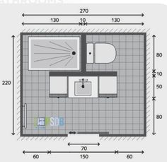 the floor plan for a small bathroom with an attached shower and toilet area, including a sink