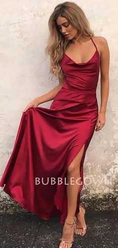 Burgundy Spaghetti Straps Backless Side Slit Formal Long Evening Prom – BubbleGown Inexpensive Prom Dresses, Grad Dresses Short, Grad Dresses Long, Cheap Gowns, Evening Dress Long, Princess Prom Dresses, Burgundy Prom Dress, Prom Dresses For Teens