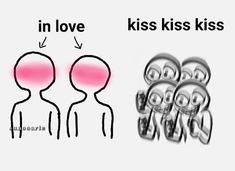 two images with the words in love and kiss kiss kisses