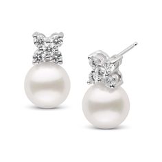 These Kiss Collection Freshadama 9.0-10.0 mm pearl earrings feature an X of diamonds set atop a perfectly round Freshwater cultured Freshadama pearl, emulating the popular XOXO so many use to sign letters to loved ones. These earrings are set with high-quality, G VS1 diamonds have a total weight of 0.66ct., or 2/3 carat. They are also a perfect match to our pendant and ring of the same name! The earring's elegant and romantic design is the perfect complement to a night on the town or as a symbol Letters To Loved Ones, Sign Letters, Victoria Fashion, Vs1 Diamond, Jewelry Appraisal, Pearl And Diamond Earrings, Romantic Design, Freshwater Pearls Earrings, Pearl Types