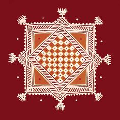 an orange and white pattern on a red background