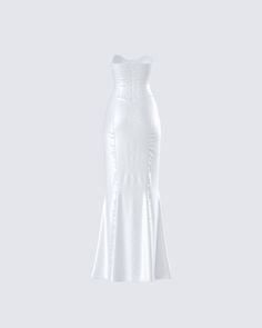 They’ll all be getting down on one knee when they see you in this dress 💍 Made from soft satin fabric, this gorgeous white lace appliqué gown, complete with a fit and flare style and corset boning, will leave a trail of admirers in your wake 🤍 White Fitted Corset Dress With Ruched Bodice, White Dress With Sweetheart Neckline And Lace-up Back, Fitted Satin Ball Gown Dress, Fitted Satin Ball Gown, Elegant White Corset Dress With Ruched Bodice, Satin Dress With Lace-up Back And Sweetheart Neckline, White Satin Dress With Pleated Bodice, Elegant Formal Corset With Ruched Bodice, White Corset Dress With Pleated Bodice