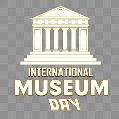 the international museum day logo on a gray background, with an image of a building and columns