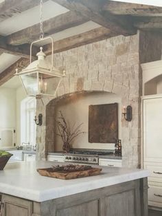 Stone Kitchen Range Hood Ideas, Stone Range Alcove, Mediterranean Range Hood, Stone Alcove Kitchen, Stone Kitchen Range, Stove Alcove Kitchen Stone, Stone Range Surround, Stone Covered Range Hood, Stone Arch Over Stove