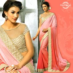 Shaded #Pink Lavanya Silk Georgette Saree Priya Anand, Worked Blouse, Party Wear Saree, Long Sleeve Dresses, Indian Bollywood, Pink Colour, Designer Sarees