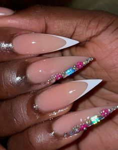 Nail Ideas Stiletto Short, Stiletto Nails With Gems, Wedding Nails Stiletto, Elite Nails, Acrylic Nails Coffin Pink