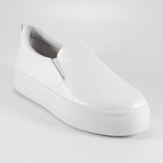 White snakeskin platform slip on sneakers with comfort insole padded, platform is 1.5 inches Recommend ordering half size down Platform Slip On Sneakers, White Platform, On Sneakers, Vans Classic Slip On Sneaker, Leather Slip Ons, Slip On Sneakers, On Shoes, Snake Skin, Slip On Shoes