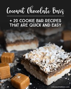 coconut chocolate bars with text overlay