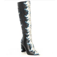 Item #20078672 From Gianni Bini, The Kellbie Tall Boots Feature: Snake Print Leather Upper Inside Zipper Closure Synthetic Lining Memory Foam Sock Rubber Outsole Approx. 16.92" Shaft Height Approx. 14.56" Regular Shaft Circumference Approx. 3.74" Covered Heel Height Imported. *No Box Evening Flat Heel Boots For Spring, Multicolor Synthetic Boots For Fall, Multicolor Synthetic Party Boots, Multicolor Synthetic Boots For Party, Multicolor Round Toe Evening Boots, Multicolor Round Toe Boots For Evening, Designer Boots With Reinforced Heel For Spring, Chic Multicolor High Heel Boots, Chic Multicolor Pointed Toe Boots