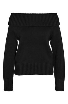 "Find NOISY MAY Lima Off The Shoulder Sweater on Editorialist. Soft ribbing frames this sleek shoulder-baring sweater knit with a wide neckline fold. 19 1/2\" length Off-the-shoulder neck Long sleeves Ribbed cuffs and hem 60% recycled cotton, 40% polyester Machine wash, dry flat Imported" Sweaters Off The Shoulder, Off The Shoulder Black Sweater, Off Shoulder Black Sweater, Wide Neck Sweater, Youtuber Dr, Alledaagse Outfit, Oversized Black Sweater, Dr Wardrobe, Off Shoulder Sweatshirt