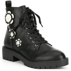 Floral Appliqu Detail On These Stunning Combat Boots , Nib, Perfect For Fall / Winter Synthetic Spring Boots With Low Heel, Spring Synthetic Boots With Round Toe, Spring Synthetic Closed Toe Boots, Shoes Combat Boots, Torrid Boots, White Combat Boots, Floral Combat Boots, Flower Boots, Black Combat Boots