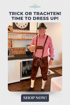 Kneebound dark brown Lederhosen for men, great for Oktoberfest and Halloween. Oktoberfest Dress, German Dress, Unique Halloween Costumes, Unique Halloween