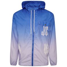 JCCLUB windbreaker jacket in lightweight nylon with non-removable hood and contrasting  drawstring. Enriched by a deconstructed contrast logo print on both sides. Loose fit with drawstring hem, zip closure and elasticated cuffs. One patch pocket with flap on the chest. Do Not Dry Clean Machine Wash IRON Do Not Bleach Tumble Dry Become A Fashion Designer, Men Tracksuit, Blue Logo, Print Jacket, Independent Designers Fashion, Gradient Color, Windbreaker Jacket, Logo Print, Patch Pocket