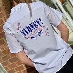 Mamma Mia inspired personalised shirts for leavers day ! Great for primary school leavers , college leavers or yr 11 leavers . Many sizes available and colour of writing can be changed if you message me . Please take note sizes come up big ! High quality , brand new shirts . Super cute and fun to spice up your uniform on your last day . Even cuter to have matching with your friends . Please feel free to message me if i do not have the size or colour you want in stock as I can possibly get it ! Very glittery so amazing in the sunlight during the summer . Message me if your buying 3 or more . If you need asap message me before you purchase .  NO REFUNDS or order cancellations as it is personalised x Once I post it through Royal Mail , it is out of my hands . Our Last Summer Leavers Shirts, Mama Mia Leavers Shirt, Mamma Mia Leavers Shirt, Year 11 Leavers Shirt Design, Spice Up Your Uniform, Leavers Shirt Ideas, Leavers Shirt Designs, Leavers Day, Leavers Party