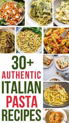 the cover of 30 authentic italian pasta recipes, with pictures of different types of pasta