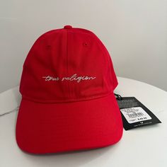 Nwt True Religion Red Baseball Hat. One Size Fits All With Adjustable Back. Trendy Red Dad Hat One Size Fits Most, Trendy Red Adjustable Dad Hat, Trendy Red Dad Hat One Size, Trendy Red Dad Hat, Red Adjustable Cotton Snapback Hat, Red Cotton Snapback Hat With Embroidered Logo, Buddha Logo, Western Grunge, Camo Bucket Hat