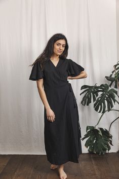 ~Black Wrap Dress in Raw cotton~ Currently only avalible in s/m uk 8-14 🙏 Caring 🙏 Raw Cottons, Linens and Earth Friendly fabrics  are best washed by hand or cold cycle with an ecological detergent . *FIND US * You can find us on other platforms for more photos, updates  and for sharing our journey... Instagram----- @Inka.Free Facebook----  https://www.facebook.com/INKA.FREE Silk Playsuit, Pink Wrap Dress, Black Nursing-friendly Maternity Dress, Pink Wrap, Black Wrap, Free Facebook, Sari Silk, Black Wrap Dress, Earth Friendly