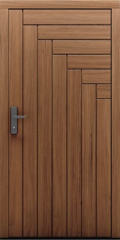 a wooden door with a metal handle on the front and side paneled wood doors