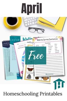 an image of homeschooling printables for the month of april with text overlay