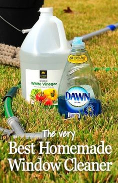 the best homemade window cleaner is on the grass next to a bottle of detergent