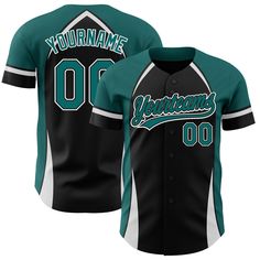 Custom Black Teal-White 3D Pattern Design Curve Solid Authentic Baseball Jersey 3d Pattern Design, Logo Wear, Grey Design, St. Patricks Day, Uniform Shirts, Alpha Kappa Alpha, 3d Pattern, Sleeveless Crop Top, Number 3