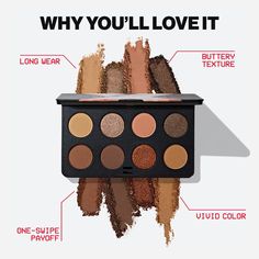 A high-pigment, high-performance longwearing eye shadow palette with eight cushiony color-rich matte, metallic, and shimmery shades. Blur Texture, Eyelash Primer, It Cosmetics Concealer, Permanent Cosmetics, Lip Cosmetics, Contour Kit, Makeup Services, Natural Moisturizer, Face Contouring