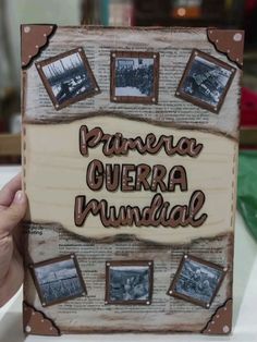 a person holding up a book with pictures on it that says puerca quera mundol