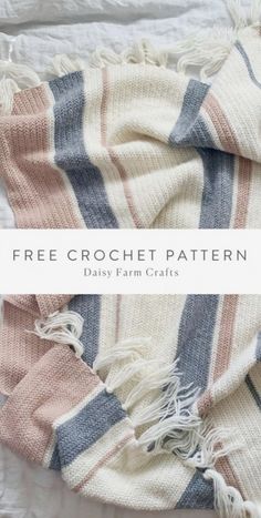 a blanket with fringes on it and the text free crochet pattern daily farm crafts